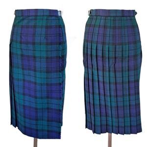 Vintage Ben Nevis Women's Wool Kilt Pleated Tartan Midi Skirt Blue Green